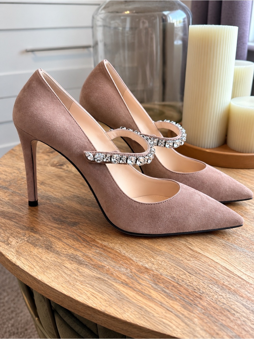 Prada Crystal Embellished Suede Pointed Toe Pumps Heels 38.5 - Picture 3 of 5